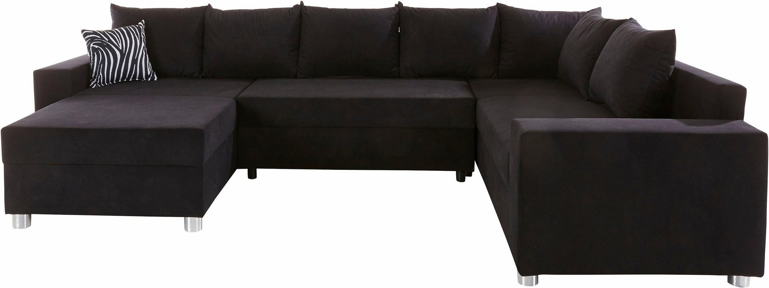 Canapé panoramique convertible / réversible PARIS avec coffre de lit en microfibre noir – Image 2