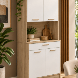 Buffet de Salon Napoli – 4 Portes, Blanc et Chêne Kornberg – 83,3 x 40 x 176,1 cm
