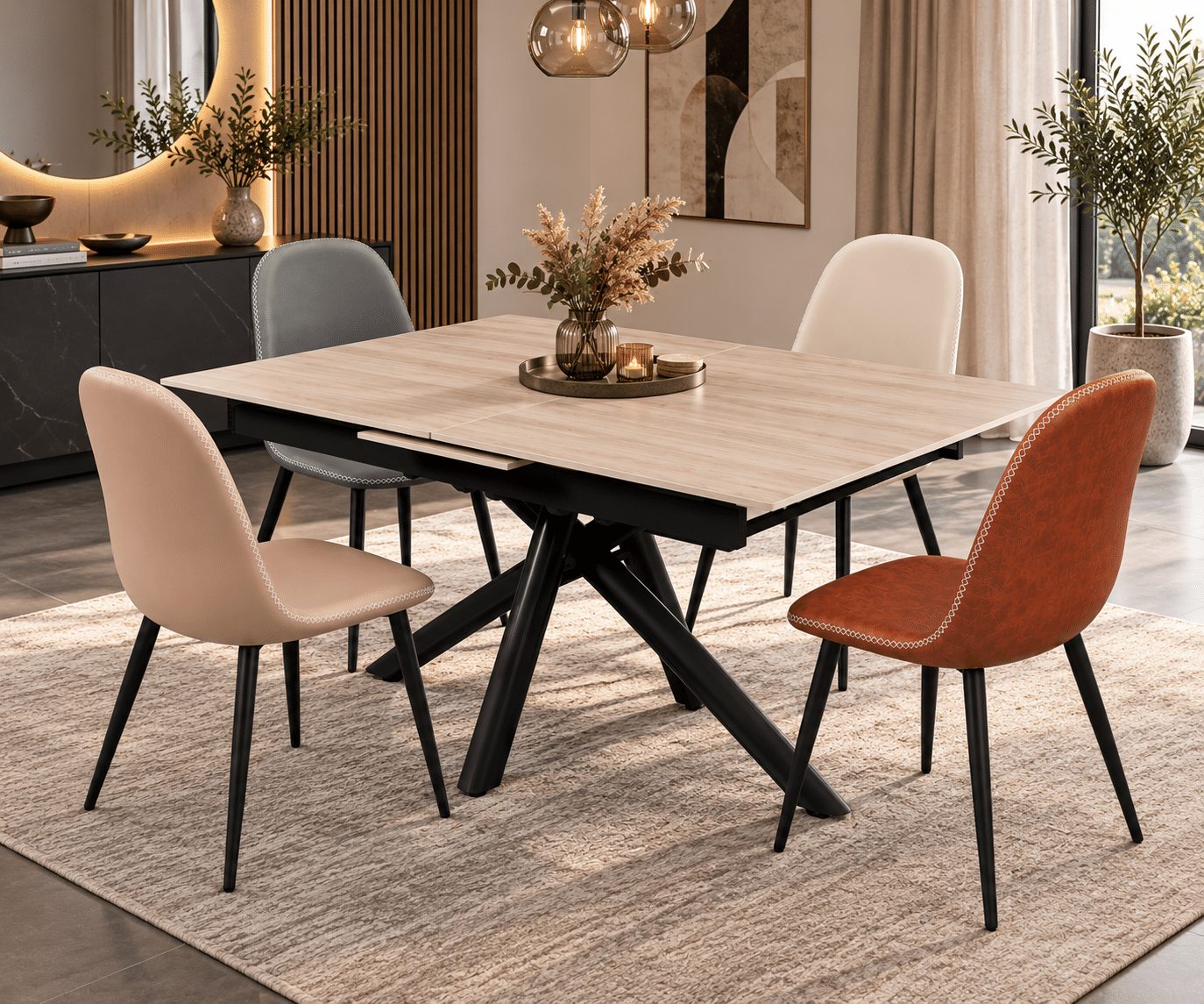 chaises scandinave avec couture décoratif en simili cuir