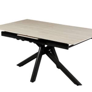 Table à manger extensible ATMINDA 160/200 X 90 X 75cm 6 à 8 personnes en MDF, céramique et métal - Effet marbre tranvertine