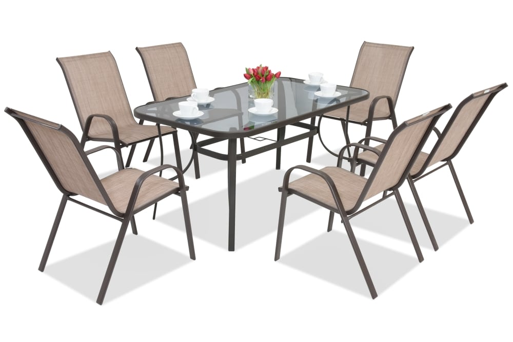 Table Salle à manger avec 6 chaises tissu Taupe en acier Modena Marron 6 places – Image 5