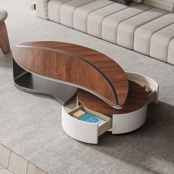 table Basse en forme de feuille en bois métal – Image 2