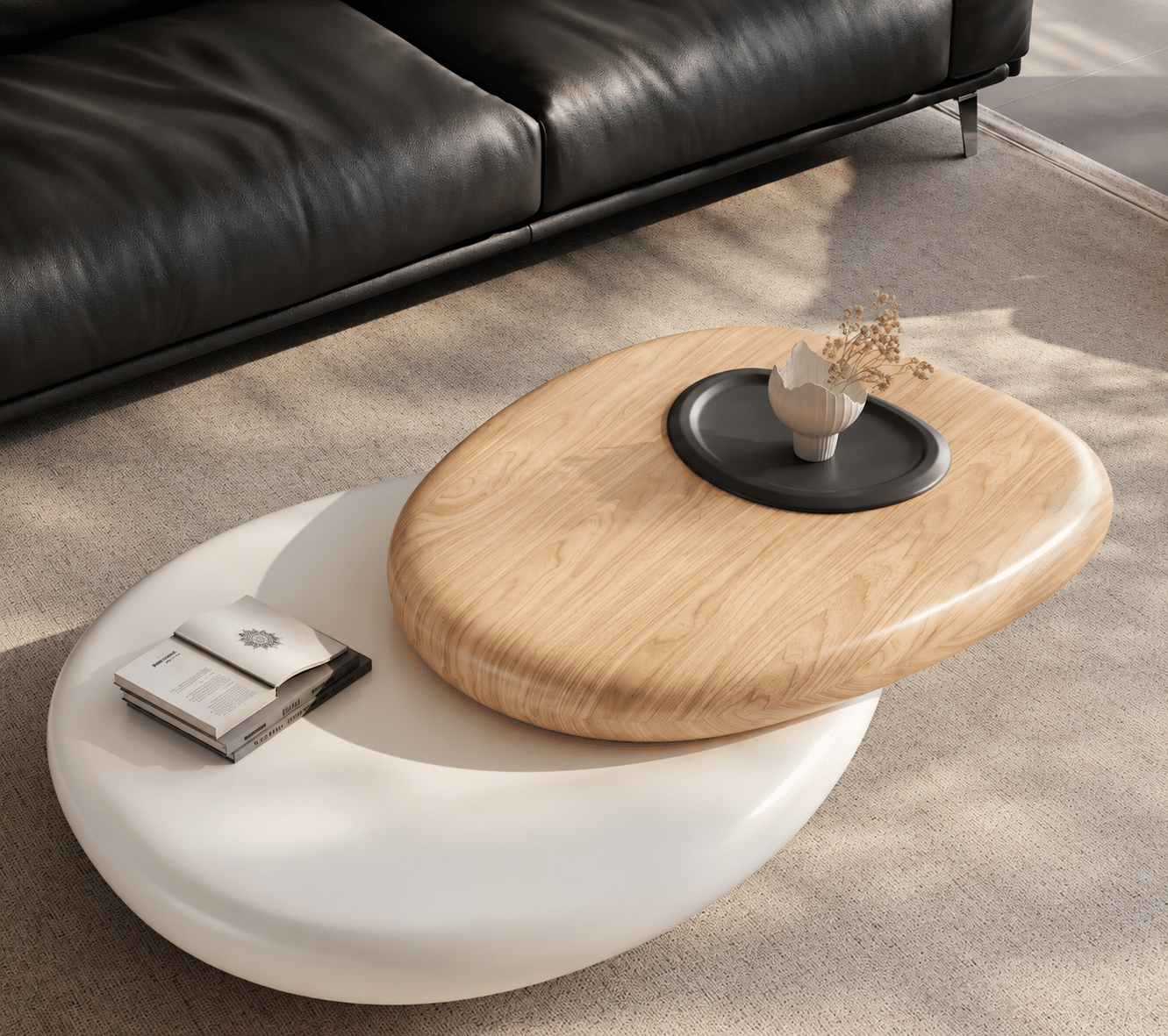 Table basse pivotant à profil bas Alyson Organic Pebble