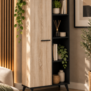Buffet haut WAYNE – 1 porte et 4 niches – Naturel