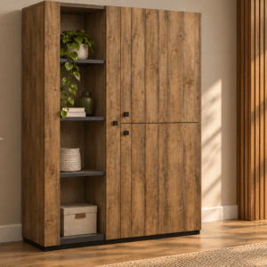 Vitrine – Madrid – Décor Chêne Denver et Noir – 124 cm
