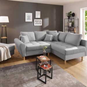Canapé d’angle convertible et réversible Rice en, en velours de luxe douce gris argenté
