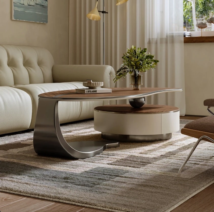 table Basse en forme de feuille en bois métal – Image 4
