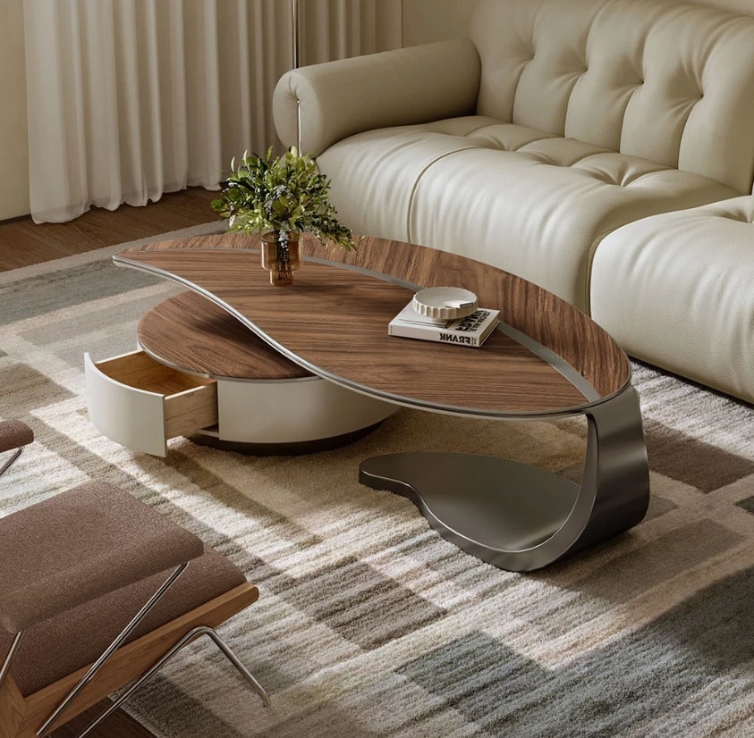 table Basse en forme de feuille en bois métal – Image 5