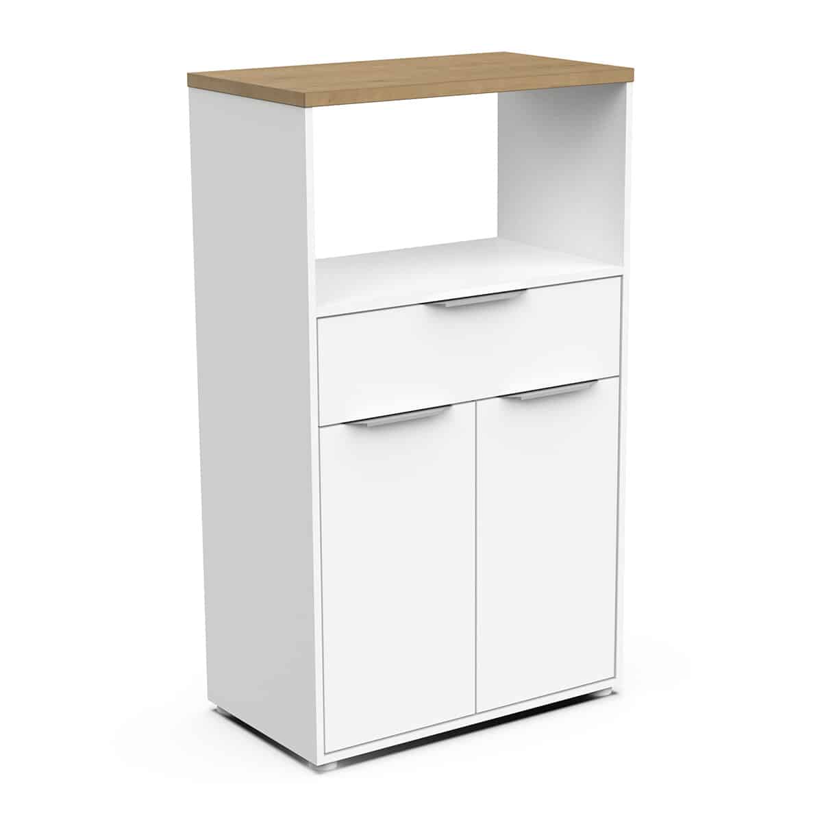 Meuble Access de Cuisine Micro-ondes – 2 Portes, 1 Tiroir – Chêne Hamilton / Blanc – 70 x 123 x 40 cm – Image 3