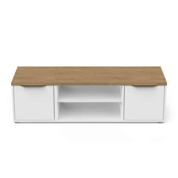 Meuble TV Access – 2 Portes + 1 Niche – Décor Chêne Hamilton et Blanc – L 134,8 x P 39,6 x H 39,1 cm – Image 2