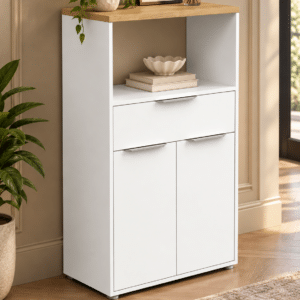 Meuble Access de Cuisine Micro-ondes – 2 Portes, 1 Tiroir – Chêne Hamilton / Blanc – 70 x 123 x 40 cm