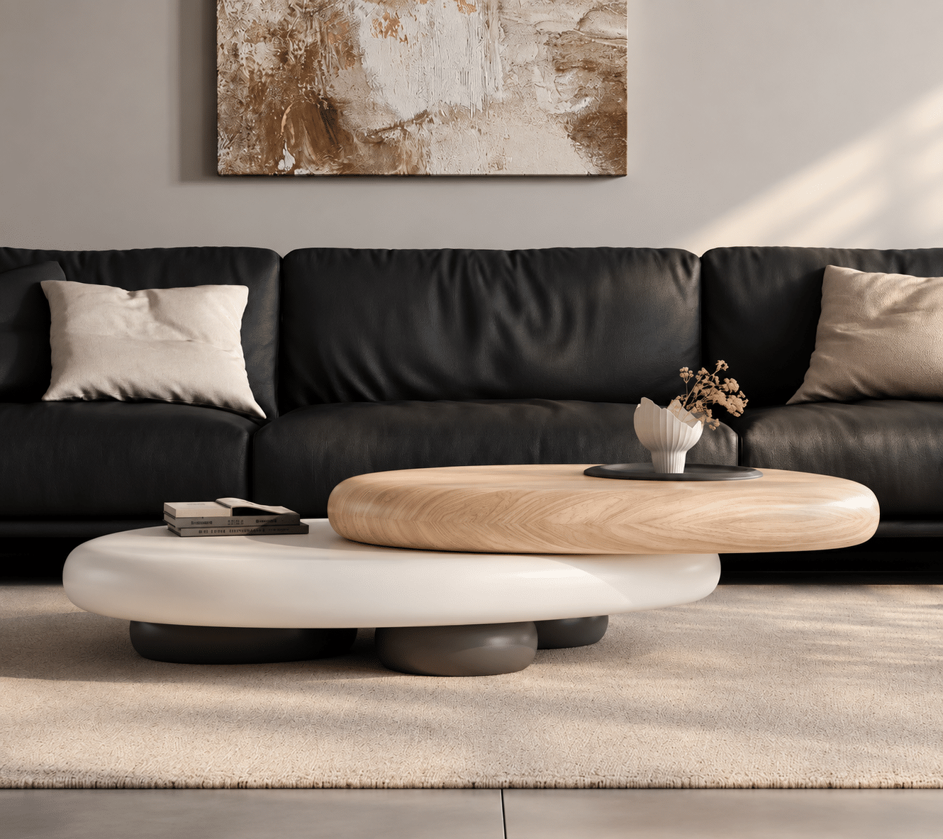 Table basse pivotant à profil bas Alyson Organic Pebble – Image 3