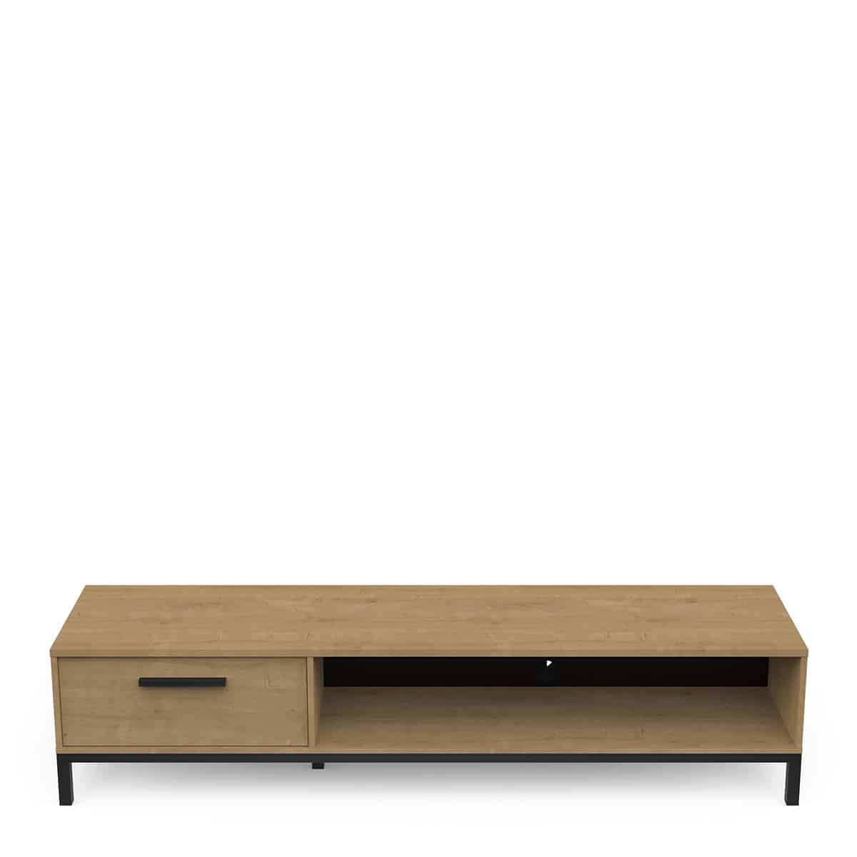 Meuble TV 1 Tiroir et 1 Niche CRAFT – Chêne et Noir Mat (L183 cm) – Image 3