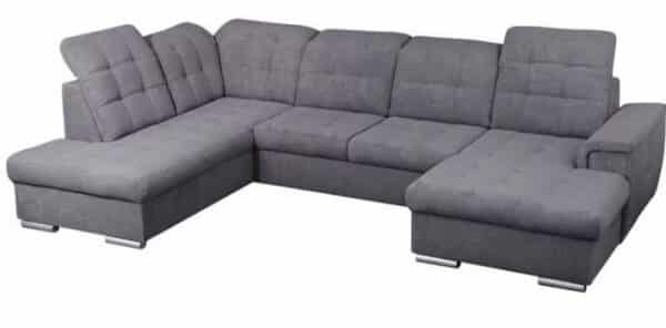 Canapé  panoramique convertible ACTION avec coffre de rangement en tissu gris