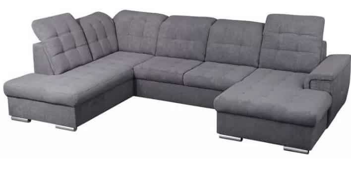 Canapé  panoramique convertible ACTION avec coffre de rangement en tissu gris