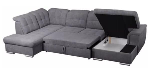 Canapé  panoramique convertible ACTION avec coffre de rangement en tissu gris – Image 2
