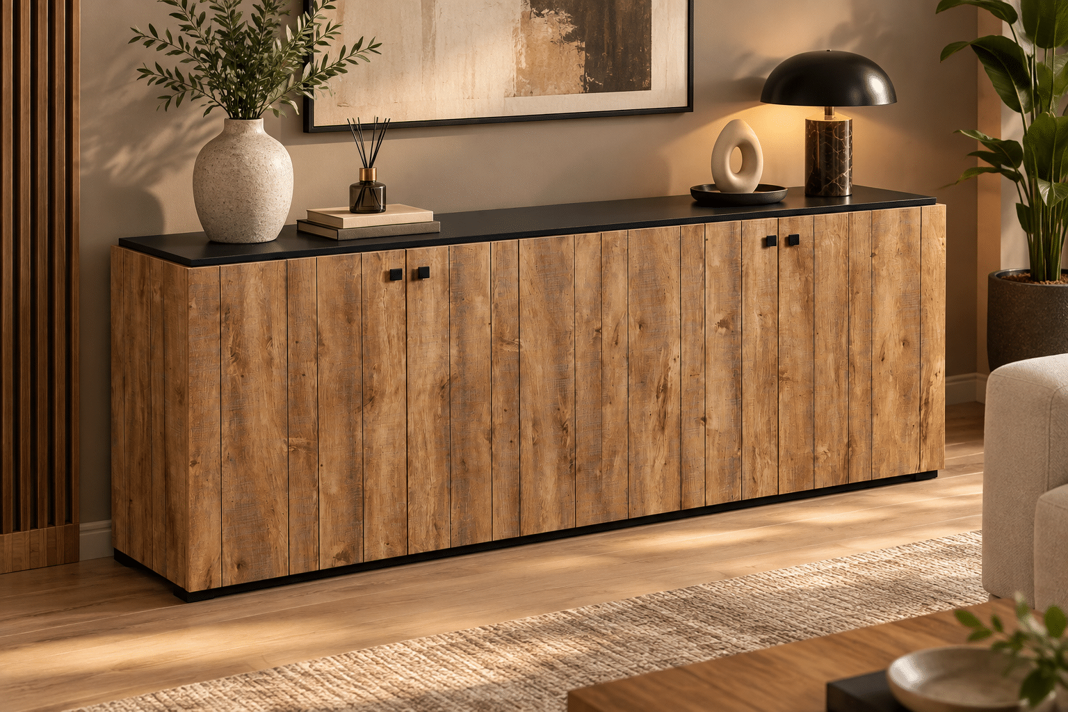 Buffet – Miami – Décor Chêne Denver et Noir – 225 cm