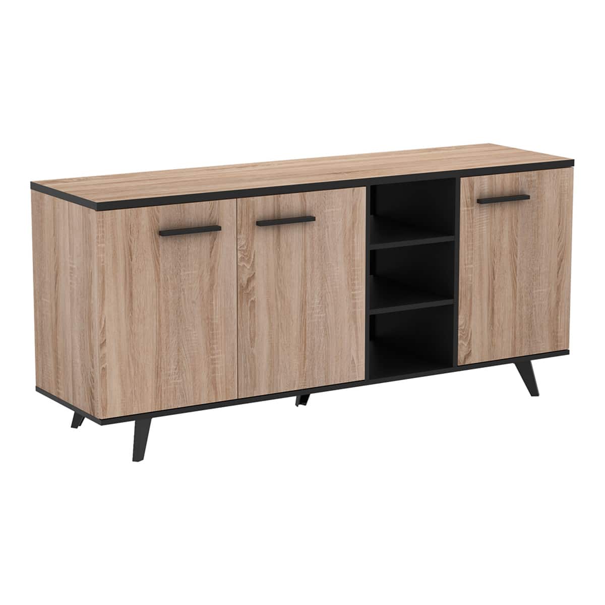 Buffet bas WAYNE – Décor chêne brossé et noir mat – Image 2