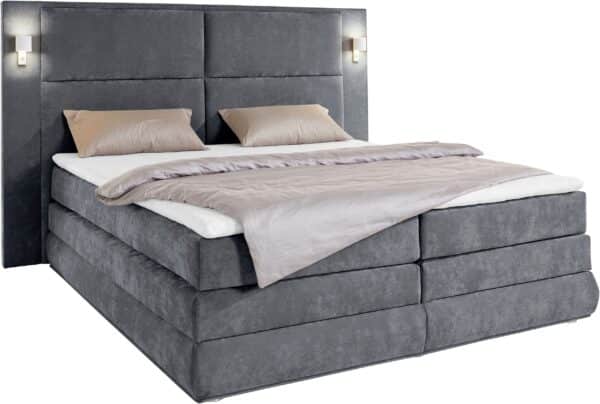 Lit Coffre Copenhague 180 x 200 avec sommier, Matelas et surmatelas et éclairage LED en microfibre luxe Ibiza anthracite – Image 3