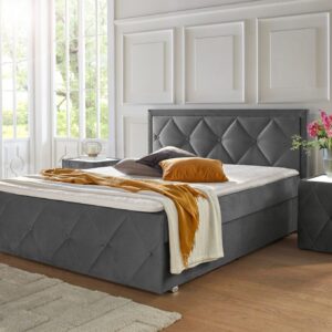 Lit coffre "ALFIE" 180 x 200 avec  matelas et Surmatelas  en velours gris