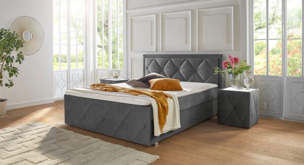 Lit coffre "ALFIE" 180 x 200 avec  matelas et Surmatelas  en velours gris