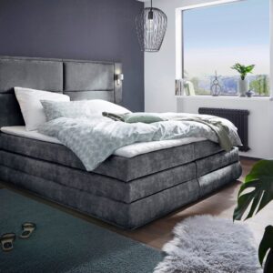Lit Coffre Copenhague 180 x 200 avec sommier, Matelas et surmatelas et éclairage LED en microfibre luxe Ibiza anthracite