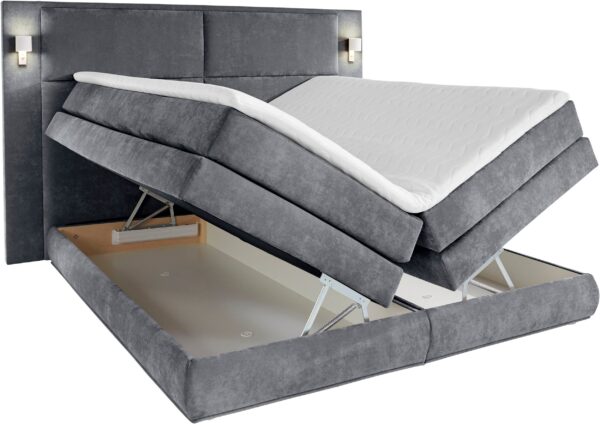 Lit Coffre Copenhague 180 x 200 avec sommier, Matelas et surmatelas et éclairage LED en microfibre luxe Ibiza anthracite – Image 5