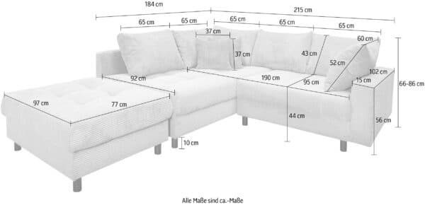 Canapé d’Angle convertible TONY avec le pouf en velours côtelé gris clair – Image 5