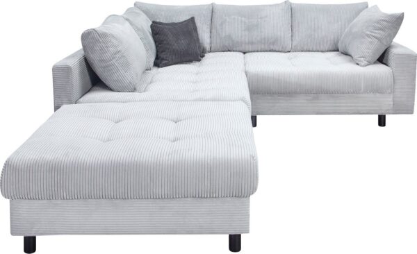Canapé d’Angle convertible TONY avec le pouf en velours côtelé gris clair – Image 2