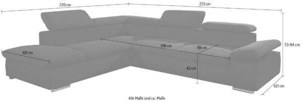 Canapé d’angle convertible Valentine, avec accoudoir et têtières réglables en microfibre gris foncé – Image 2