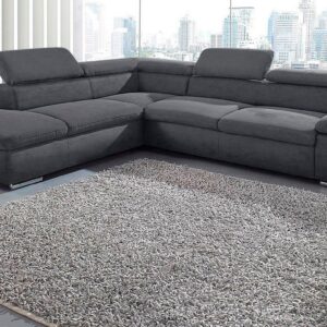Canapé d’angle convertible Valentine, avec accoudoir et têtières réglables en microfibre gris foncé