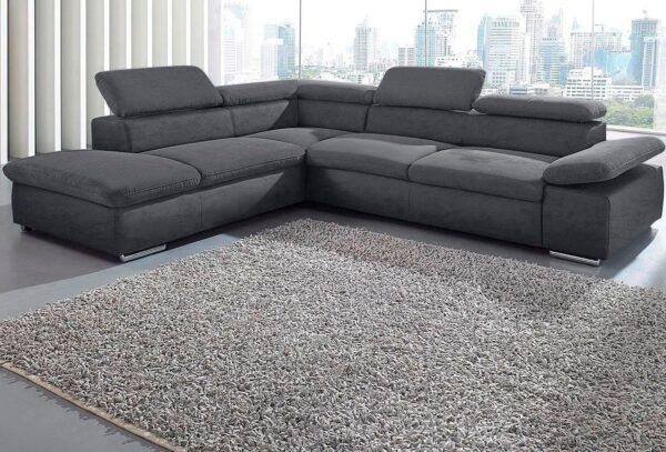 Canapé d’angle convertible Valentine, avec accoudoir et têtières réglables en microfibre gris foncé