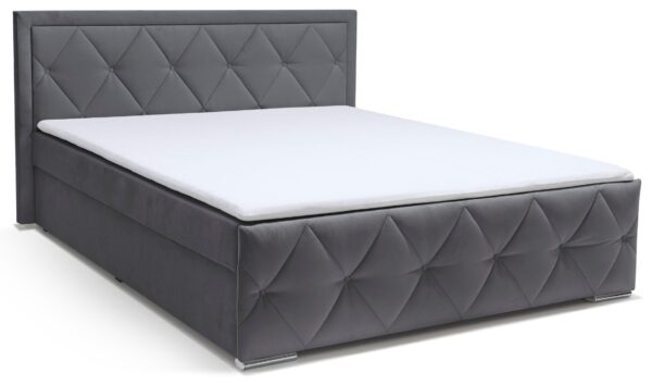 Lit coffre "ALFIE" 180 x 200 avec  matelas et Surmatelas  en velours gris – Image 2