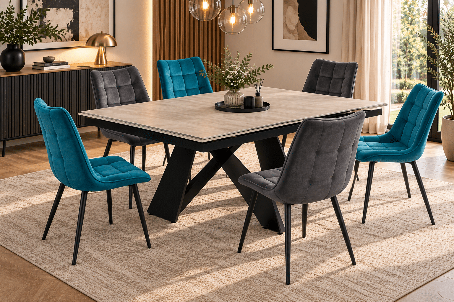 Chaise Lisboa en velours avec pieds noirs