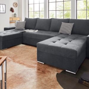 Canapé convertible panoramique  Josy en  microfibre gris anthracite