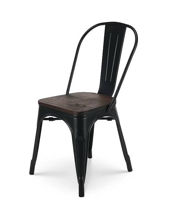 Lot de 2 chaises en métal noir mat et assise en bois foncé - Style industriel – Image 2