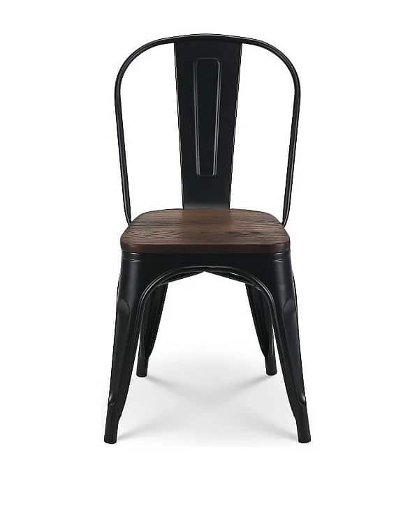 Lot de 2 chaises en métal noir mat et assise en bois foncé - Style industriel – Image 3