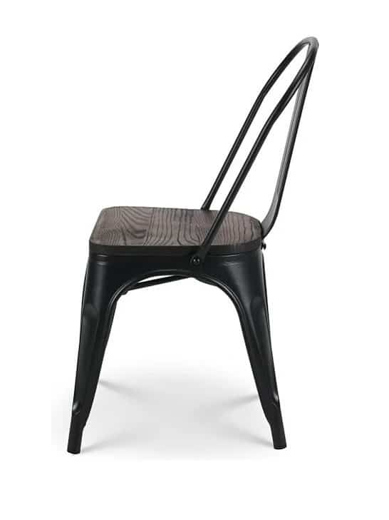 Lot de 2 chaises en métal noir mat et assise en bois foncé - Style industriel – Image 4