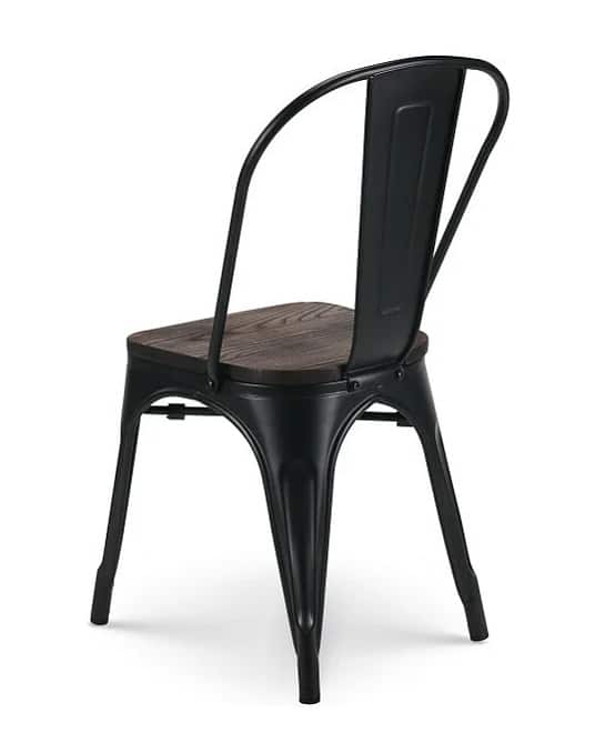 Lot de 2 chaises en métal noir mat et assise en bois foncé - Style industriel – Image 5