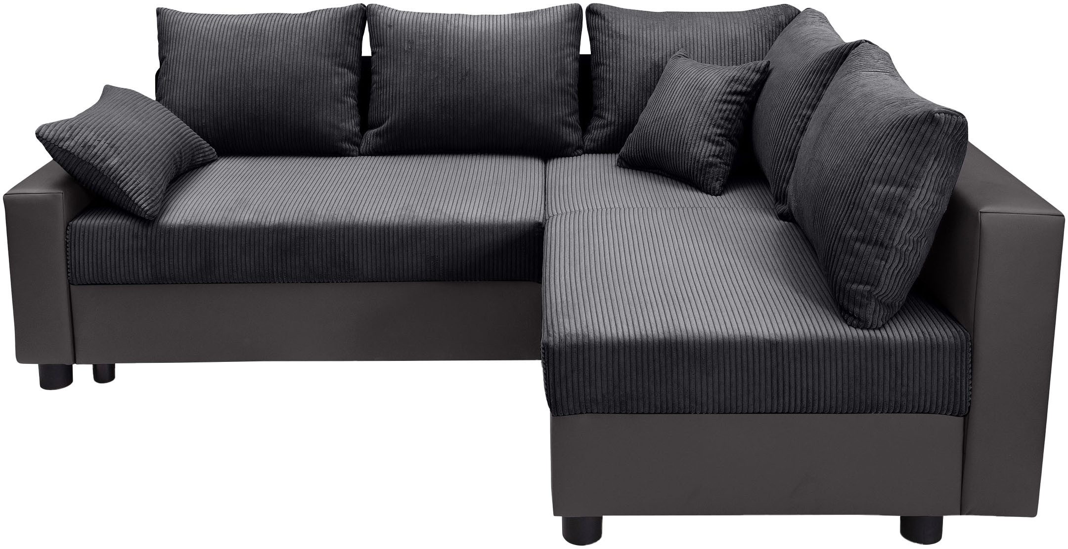 Canapé d’angle convertible Parme en simili gris et velours côtelé anthracite – Image 2