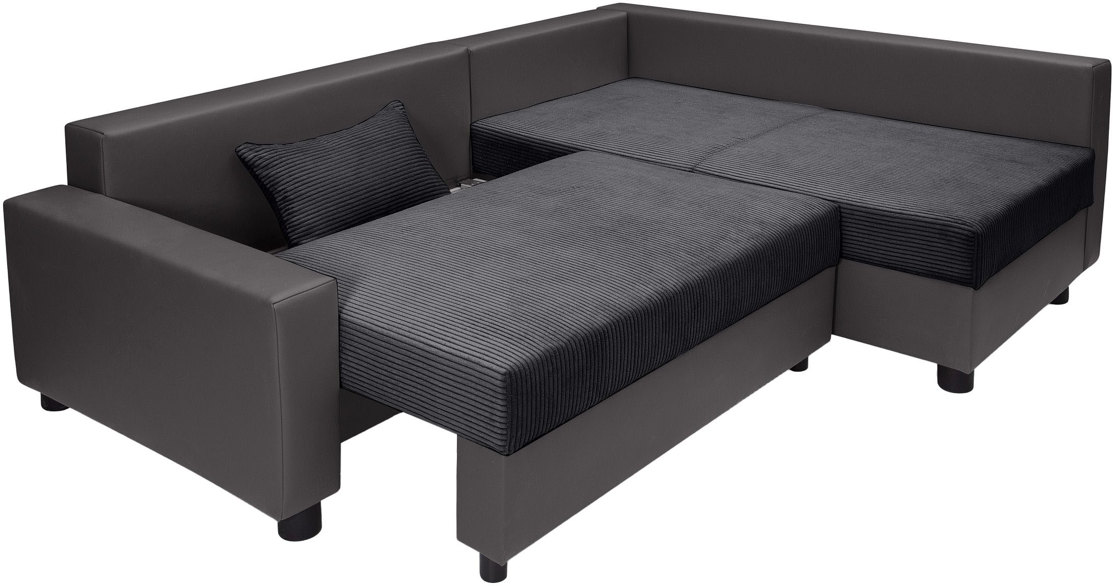 Canapé d’angle convertible Parme en simili gris et velours côtelé anthracite – Image 3