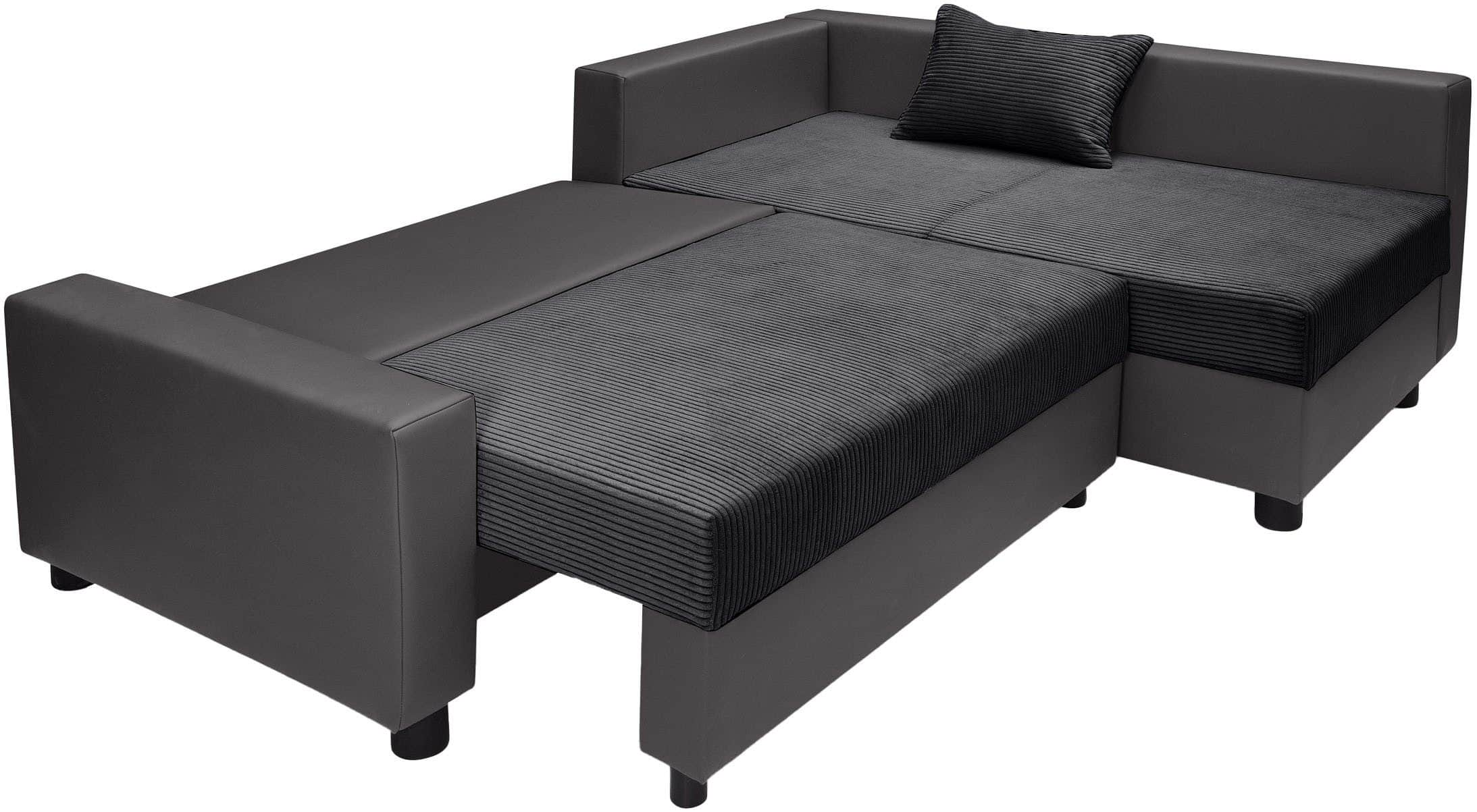 Canapé d’angle convertible Parme en simili gris et velours côtelé anthracite – Image 4
