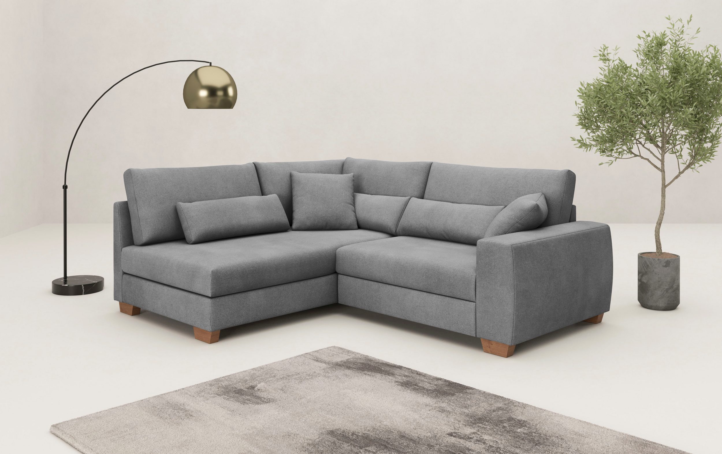 Canapé d’angle convertible Mr. Couch HELENA, Avec noyau à ressort en microfibre gris