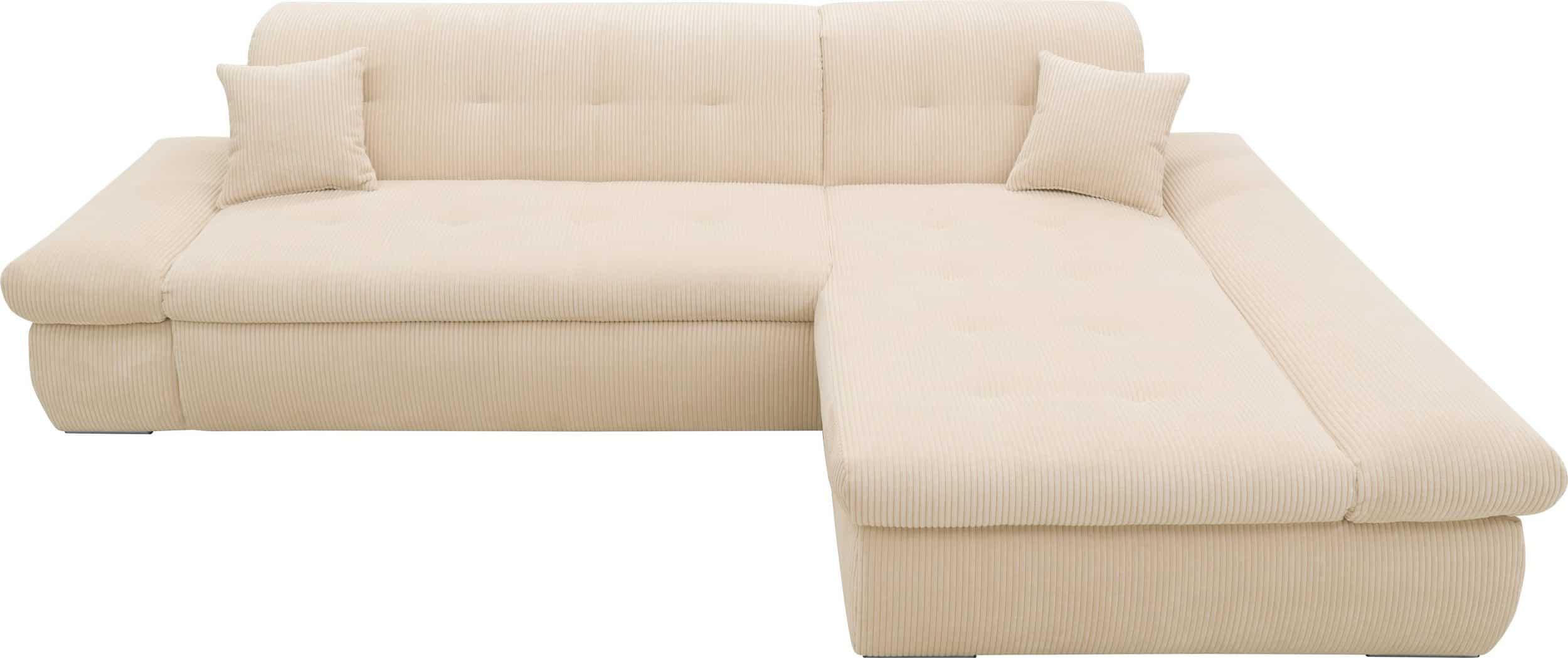 Canapé d’angle convertible Moric, XXL largeur 300cm avec accoudoirs réglables en velours côtelé beige – Image 2