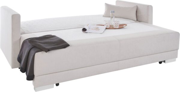 Canapé-lit INOSIGN BERLIN avec Sommier Tapissier, Coffre de Rangement en microfibre beige – Image 4