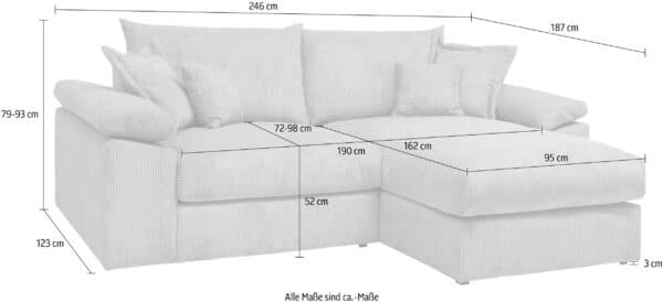 Canapé d’angle réversible Soft&Cosy XL - largeur 246 cm en velours côtelé vert – Image 5