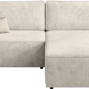 Canapé d’angle convertible Challenge en velours côtelé beige
