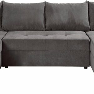 Canapé convertible panoramique avec coffre de Rangement Intégré en tissu gris