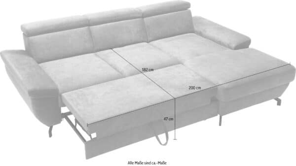 Canapé d’angle convertible Rima avec coffre de rangement et réglage de la profondeur de l’assise et réglage têtière en tissu argent – Image 5