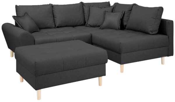 Canapé d’angle convertible et réversible RICE avec le pouf en tissu anthracite – Image 2